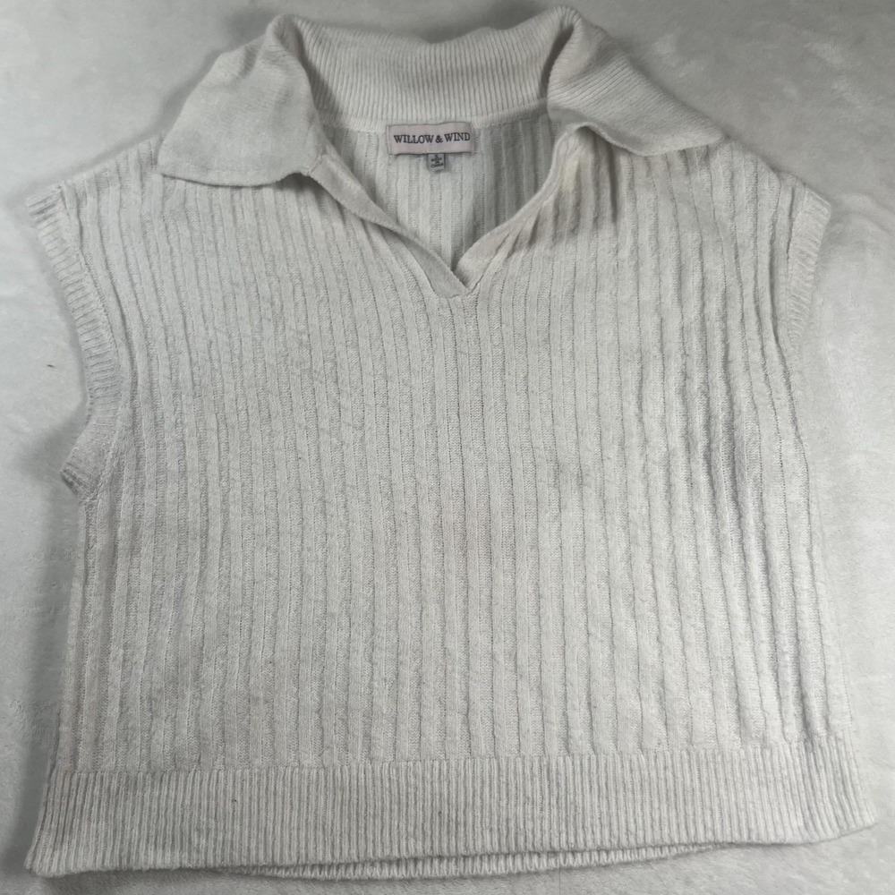 Willow & Wind Sweater‎ Vest Womens Small White Collared Ribbed Knit Sleeveless